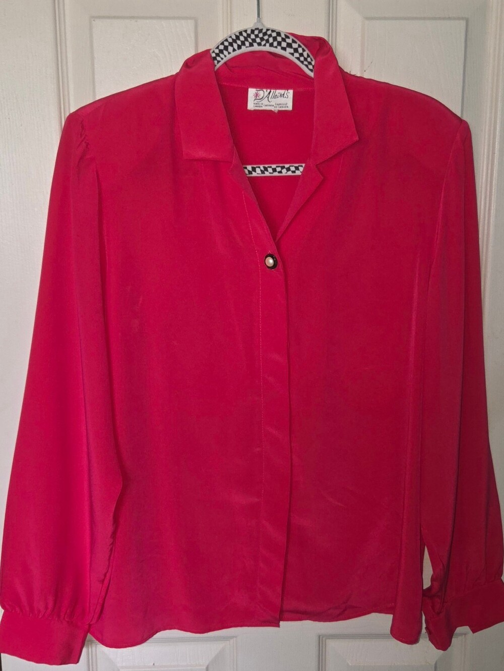 Women's Red Long-Sleeve Button Blouse